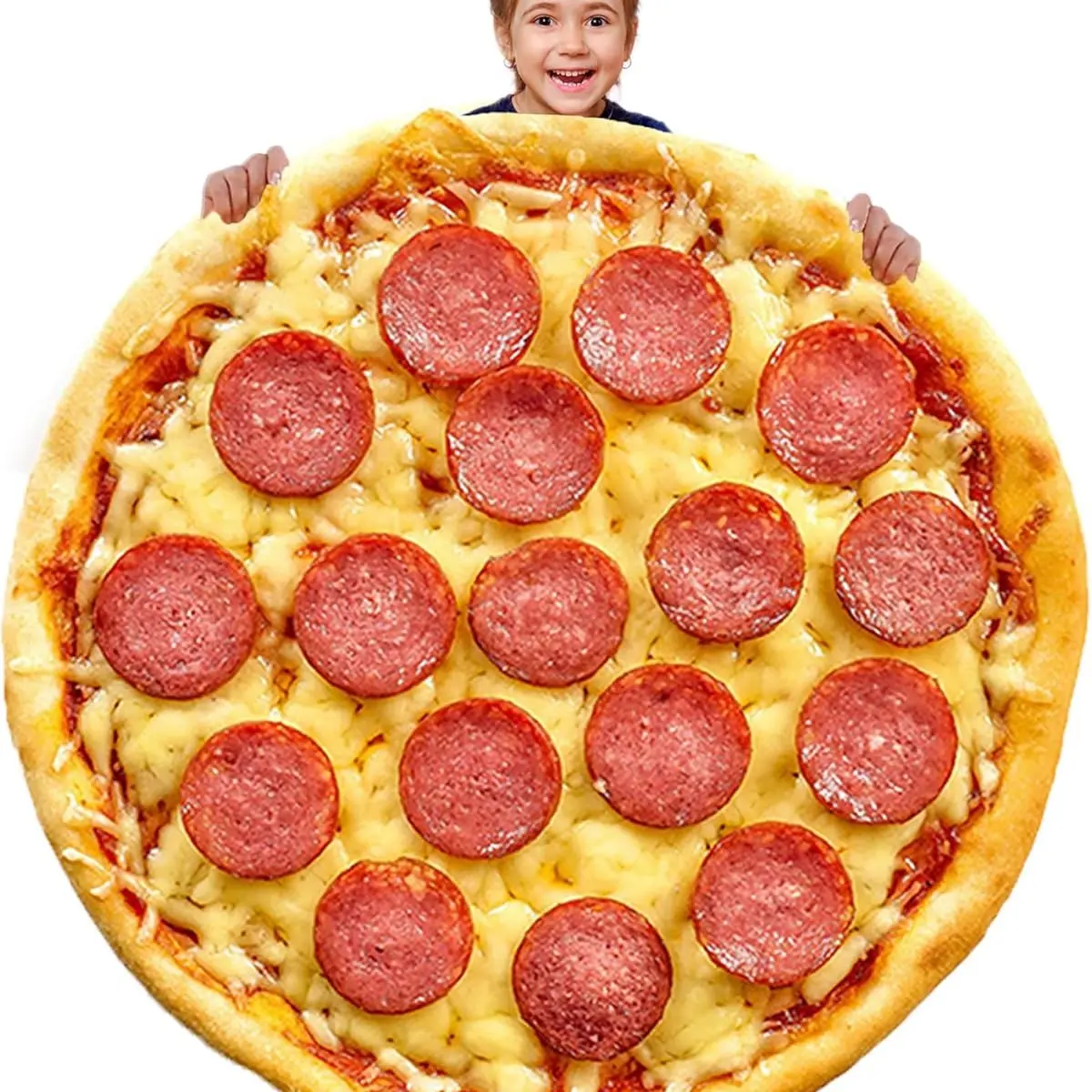 1pc Realistic Pepperoni Pizza Round Fleece Blanket, Lifelike Cheese Sausage Flatbread Food Print, Funny Novelty Food Style. Soft Warm Cozy Nap Throw, Multi-use for Sofa, Bed, Office, Shawl, Camping, Perfect Christmas Gift.