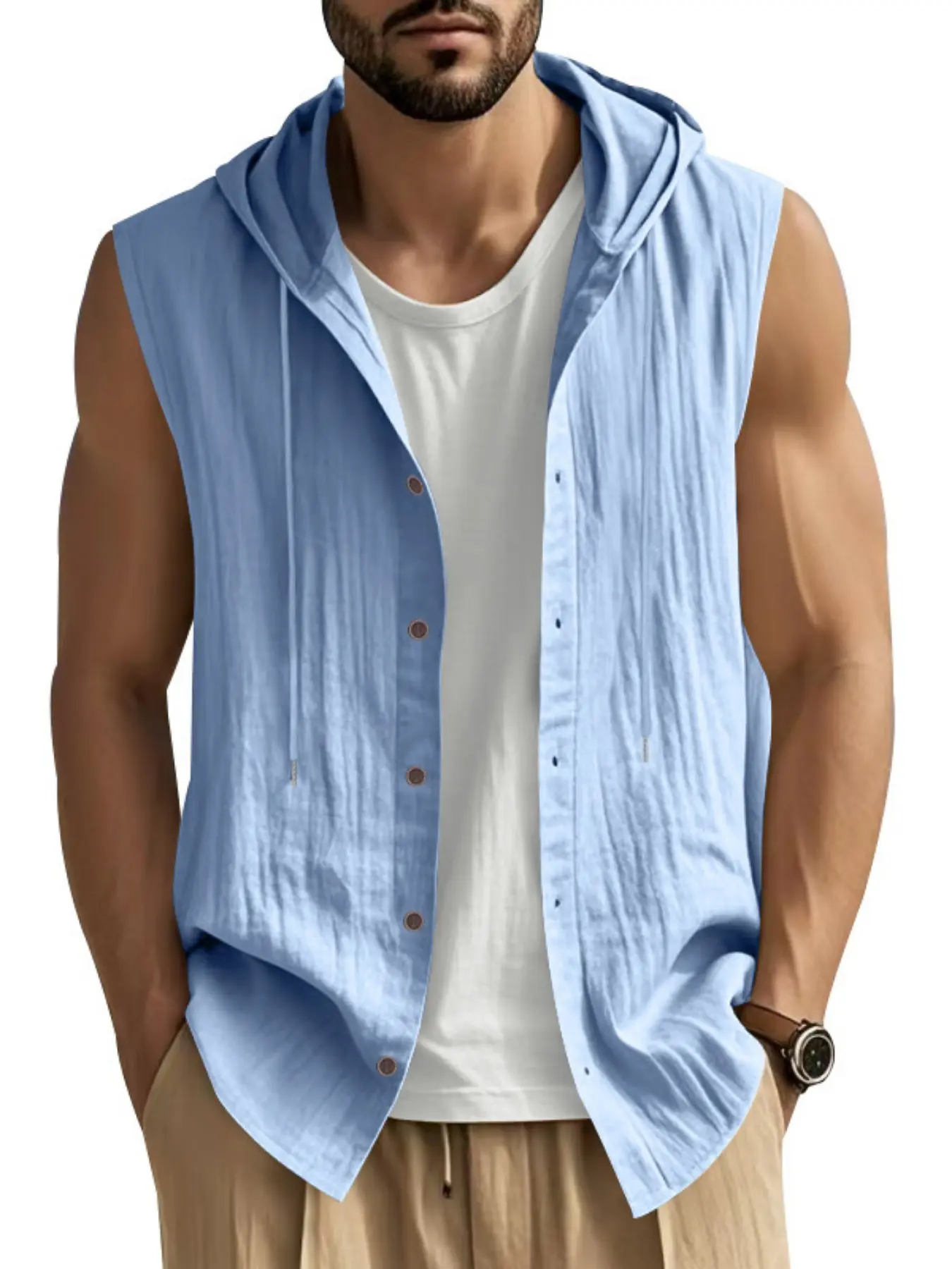 Men's Linen Sleeveless Shirt Vest, Casual Loose Fit, Solid Color, Autumn Fashion, Comfortable and Stylish, Perfect for Daily Wear