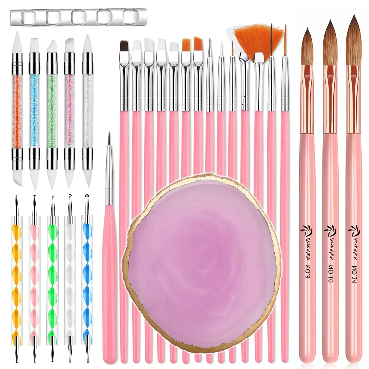 30-Piece Professional Gel Nail Brush Set, Includes Acrylic Brushes, Paintbrushes, Dual-Head Drilling Pen, Flower Brush, Color Palette Holder