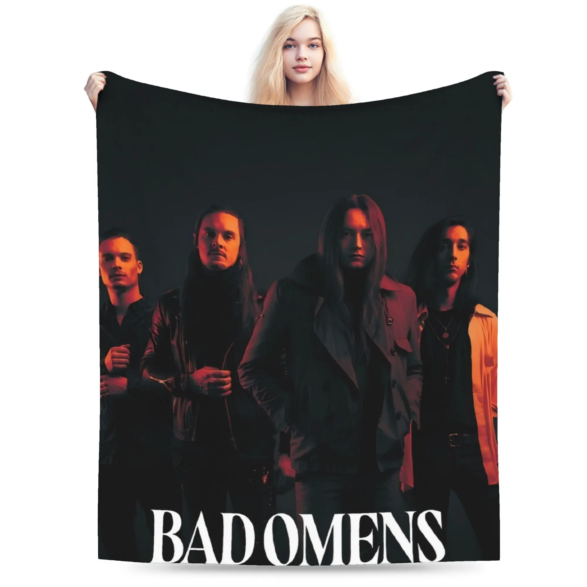 Bad Omens themed flannel shawl blanket - suitable for all seasons, comfortable polyester car nap blanket, digital print design - perfect choice for car accessories and gifts, travel blanket, comfortable throw blanket, modern design, modern aesthetics, com