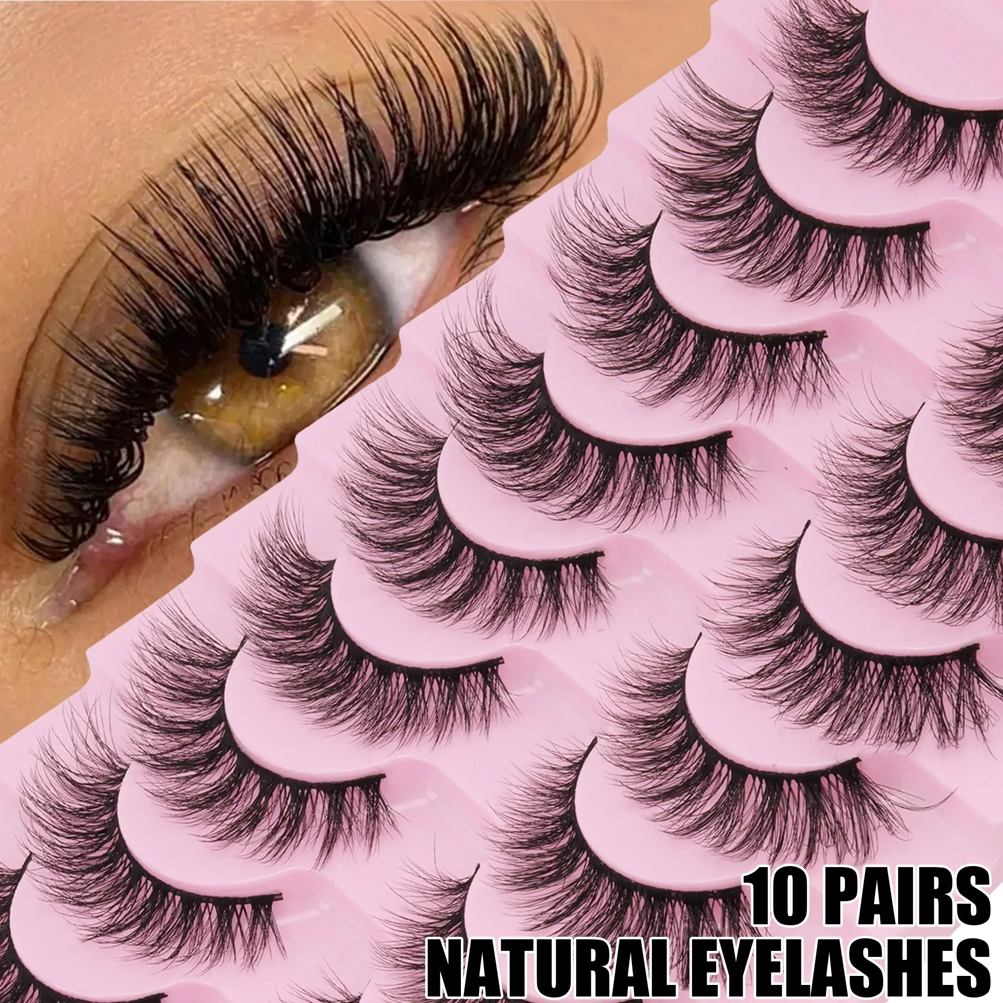 10 Pairs Natural False Eyelashes, D Curl, Voluminous Look, Extended Tips, Natural Eye Enlargement, Daily Wear, Party, Friends Gathering