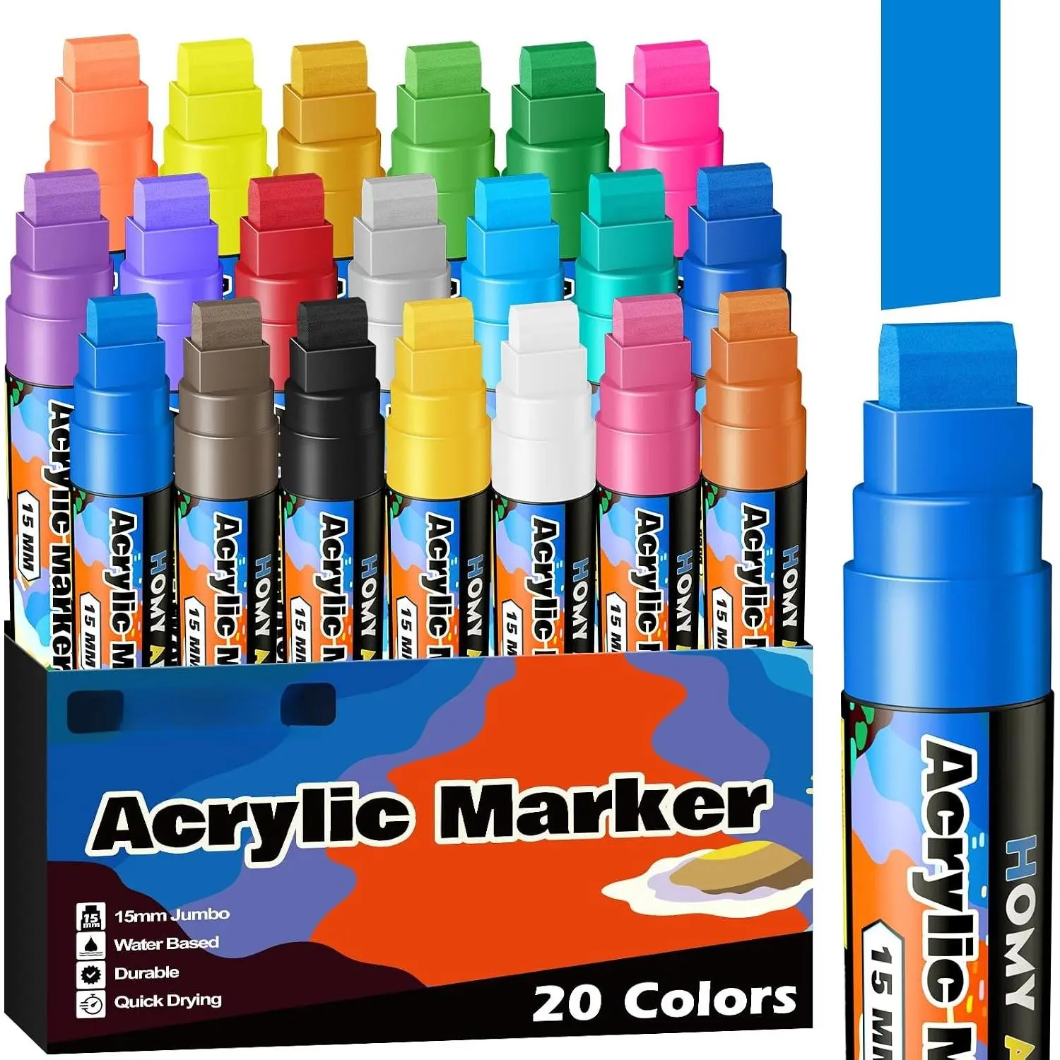 Markers 20 Colors, 15mm  Tip |  and Permanent  Pens for Stones, Signs, Poster Marker for Calligraphy