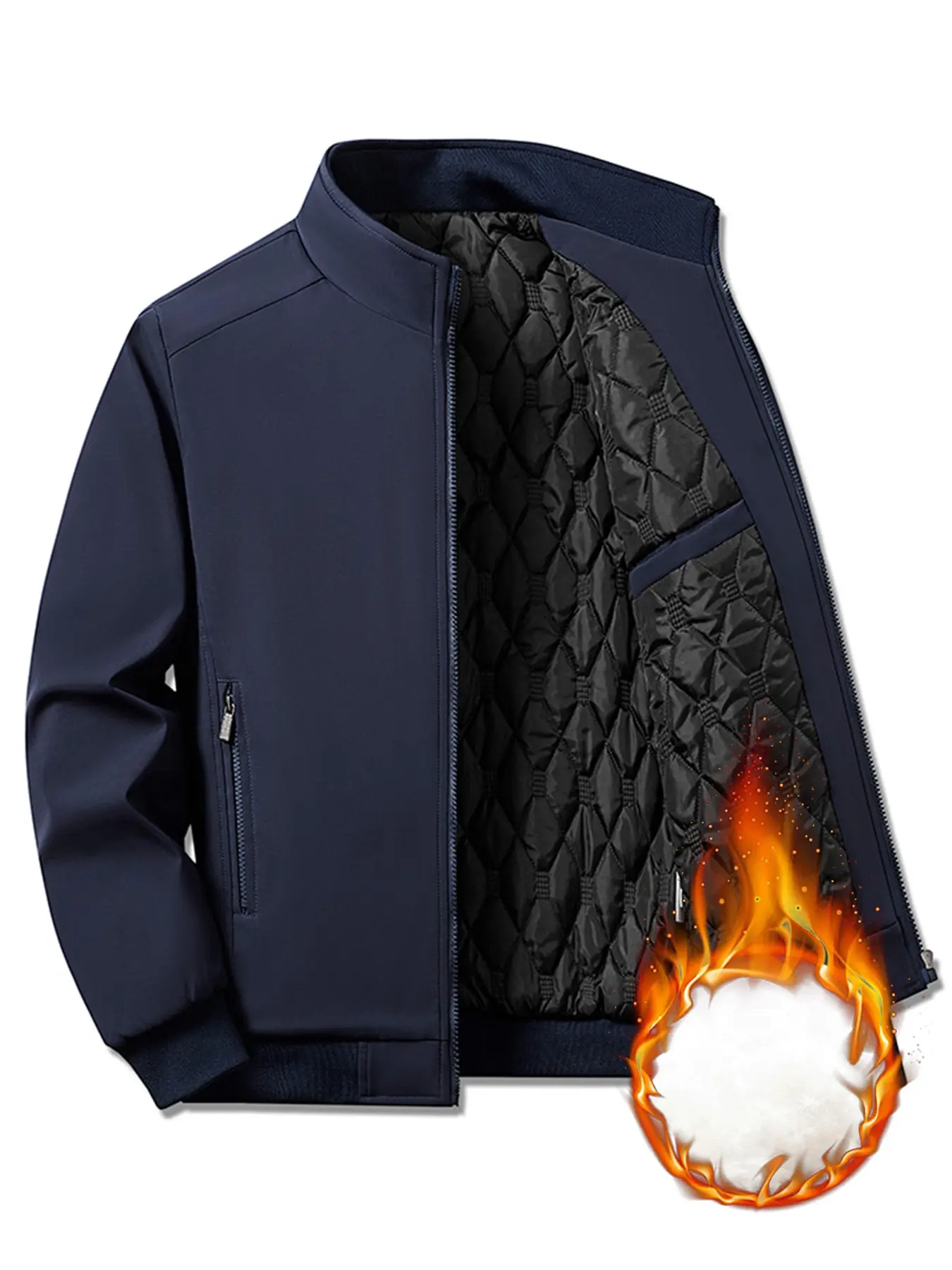 Men's Stand Collar Thick Jacket for Autumn Winter, Warm Windproof Business Casual Coat, Middle Youth Outerwear, Stylish and Comfortable
