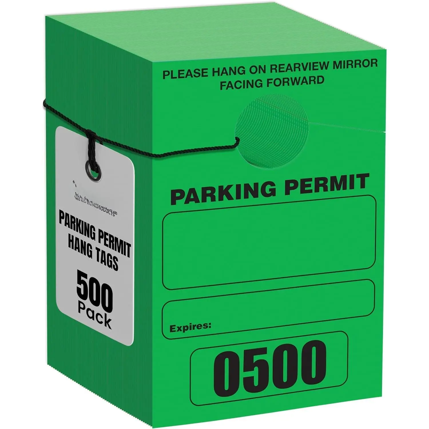 Parking  Hang Tags, 500 Pack, Temporary Parking Passes, Bulk Pack, Custom Passes Numbered 1-500, 3.15" x 4.75" Placards for Rearview Mirror (Green)