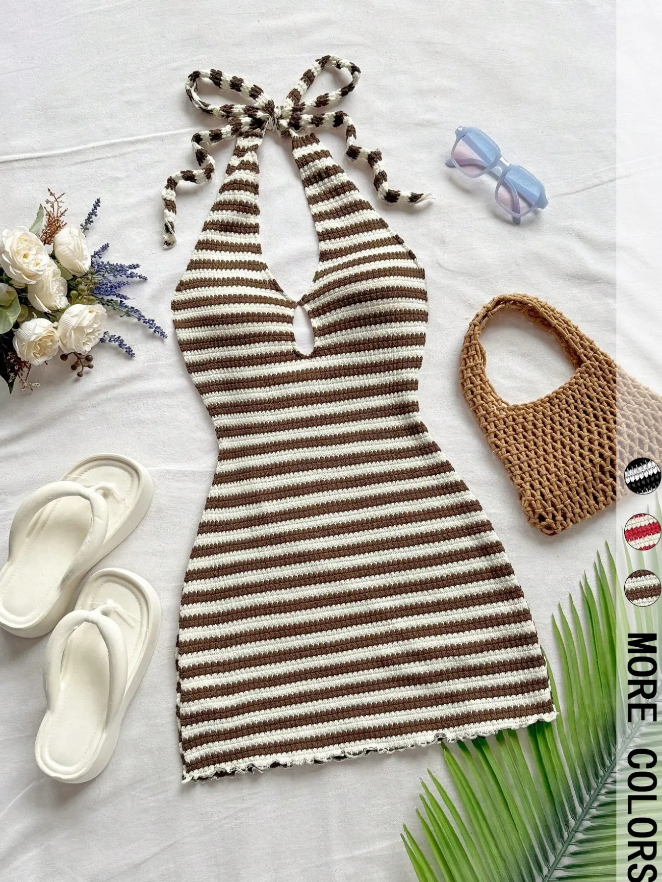 Women's Casual Boho Mini Dress, Striped Slim-Fit, Off-Shoulder Backless, Perfect for Beach, Wedding, Graduation, Office Wear, Bohemian