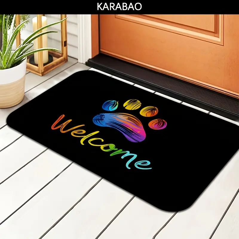 1 piece of Rainbow Paw Print Welcome Door Mat, warm entrance decoration, thick flannel, slip-resistant and washable entrance mat, suitable for indoor/outdoor use, applicable to various entrances, kitchens, courtyards, balconies, living rooms, laundry room