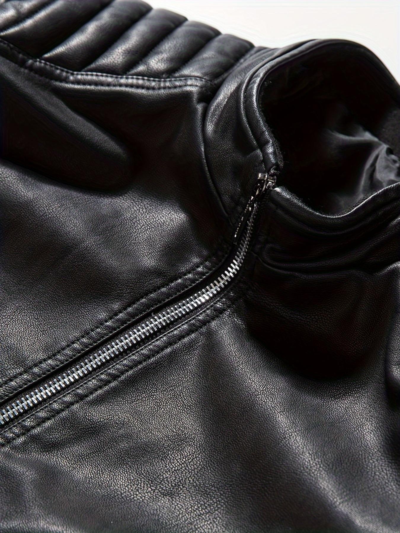 Men's casual jacket stand-up collar motorcycle top Long Sleeve Leather Bomber Menswear Coats Beige Plain Collared