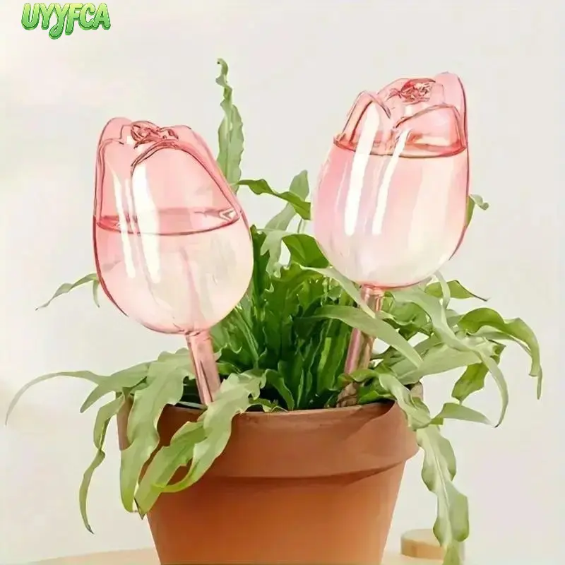 4 Pack Pink Tulip Shaped Self Watering Globes for Potted Plants,Trending Auto Drip Irrigation Gardening Tools Adjustable Insert Angle Slow Release Automatic Drip Irrigation Spikes,Indoor Outdoor Garden Vacation Travel Plant Care,4th of july outfit tiktoks
