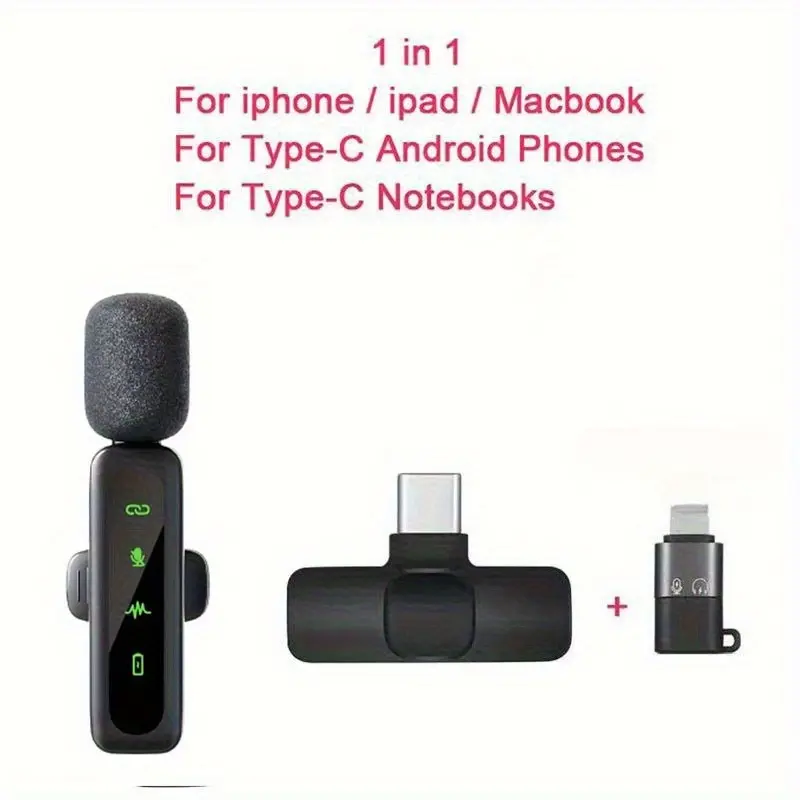 Wireless Lavalier Microphone for Recording, Live Streaming - Compatible with iPhone, iPad, MacBook, Smartphone, USB Type-C Android Devices, Type-C Laptops - Supports 1-to-1, 1-to-2 Connections