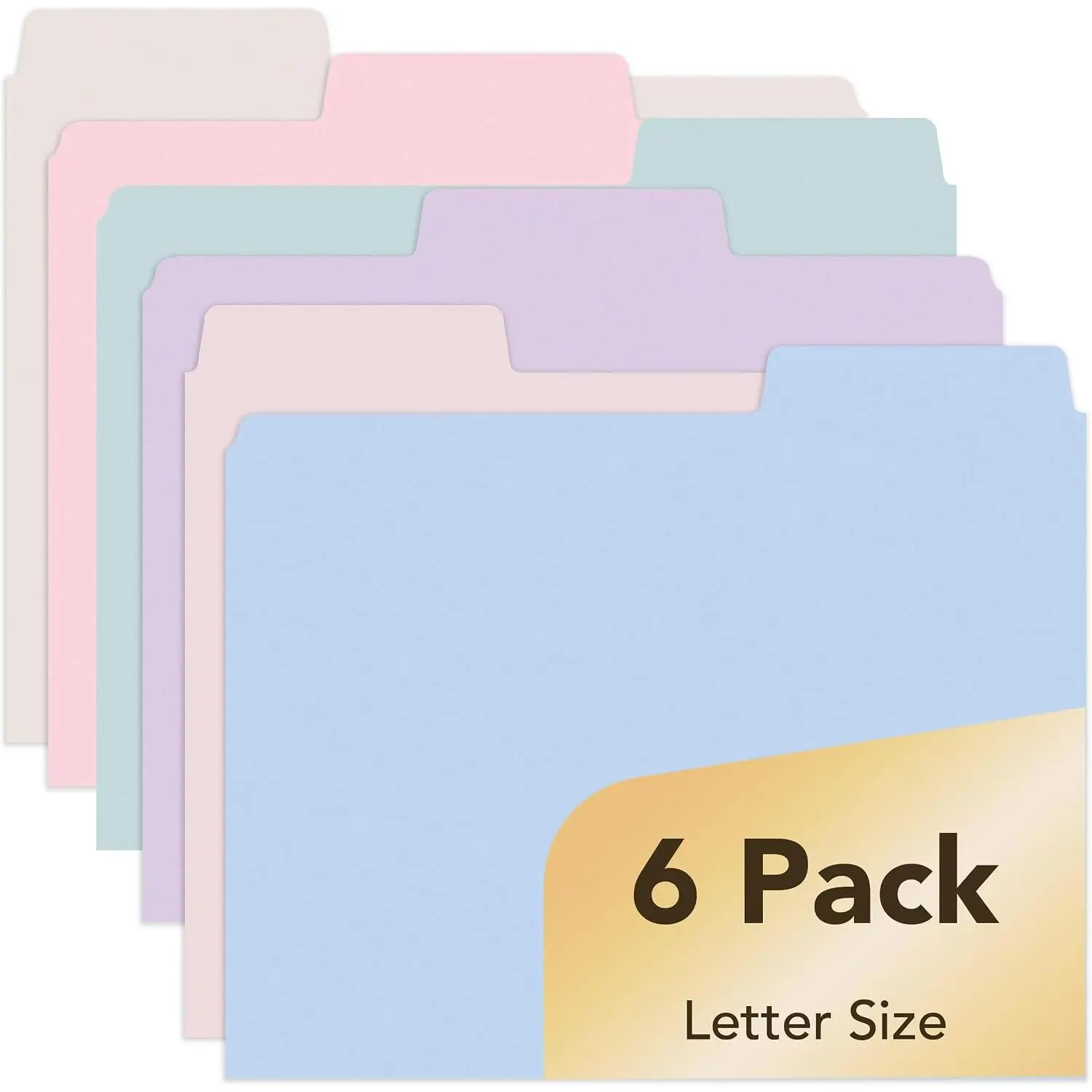 Synthetic Tabbed Filing Folders, 6-Pack, Letter Size, 1/3 Cut Tab, Pastel Colored Office Stationery Supplies