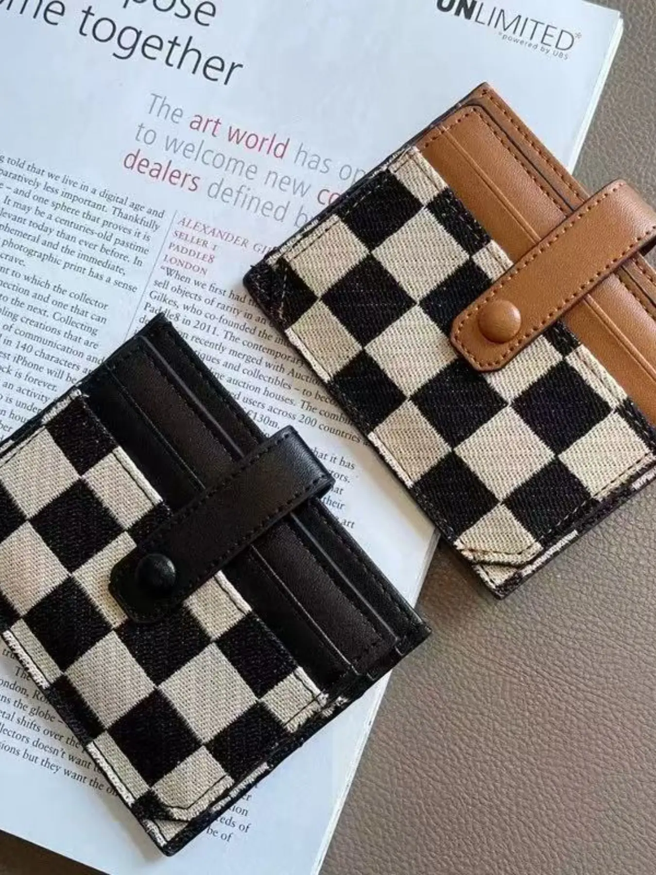 Checkerboard Card Holder, Vintage Plaid Fabric PU Leather, Slim Multi Slot ID Credit Card Case, Women's Daily Use