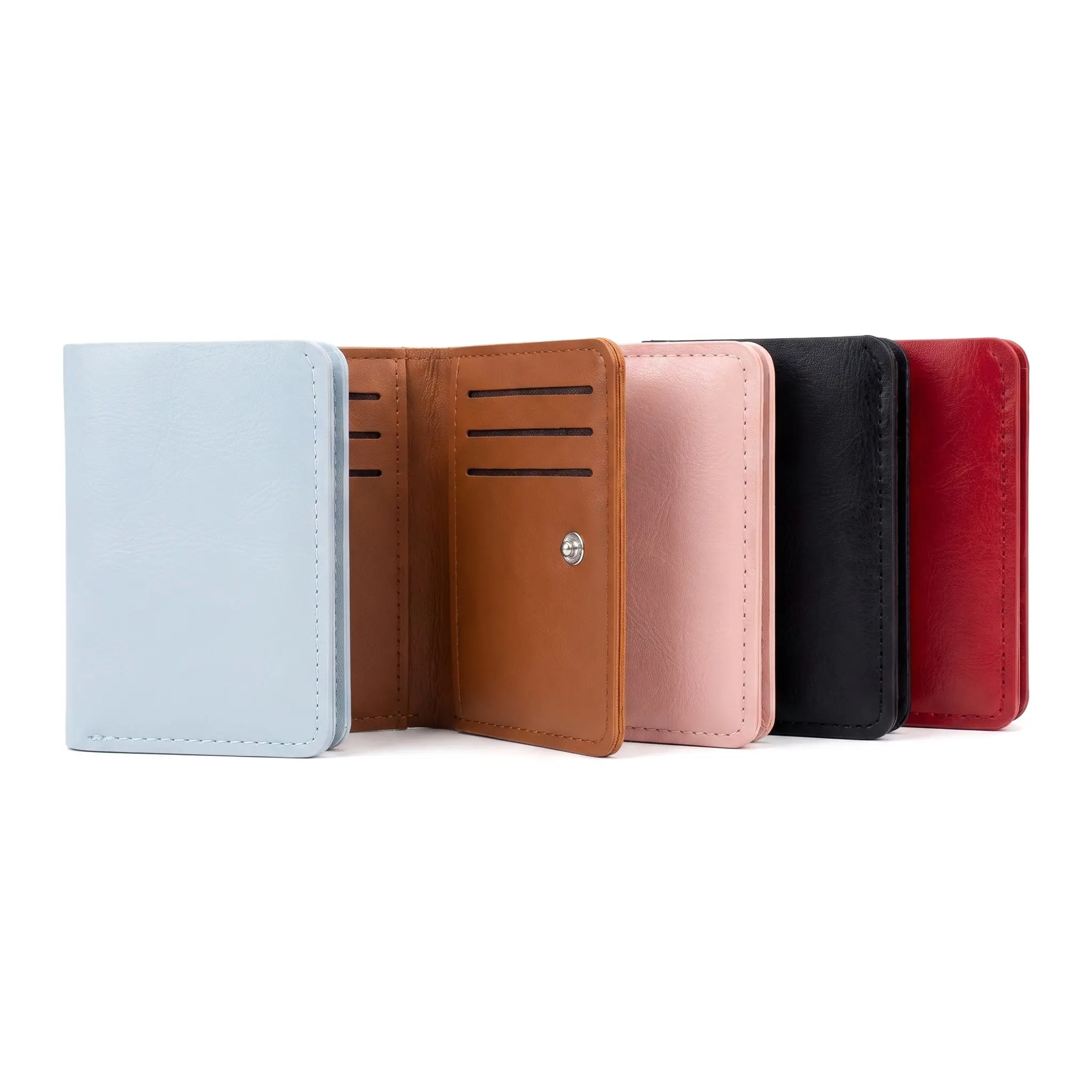 Slim Women Card Holder For Daily Use 2 Fold PU Wallet Multiple Slots Solid Color Cute Stitching Trendy Compact Card Case For Women