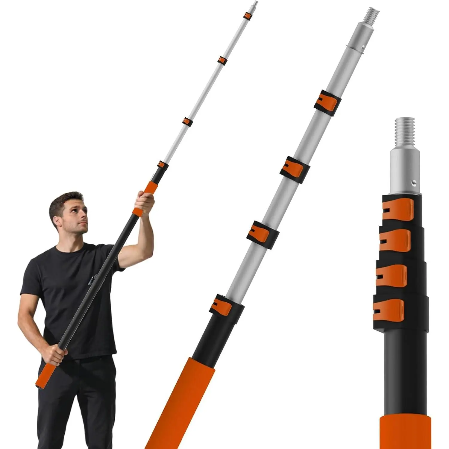 26FT Reach Telescopic Extension Pole, 5-20FT Paint Roller Extension Pole with Flip-Lock Design, Aluminum Alloy Threaded Head for Painting Cleaning Dusting & Window Washing Tools