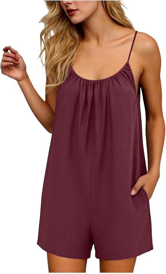 2026 New Women's One-Piece Pants Casual Sleeveless Tank Top Short Skirt Overalls with Narrow Straps and Pockets