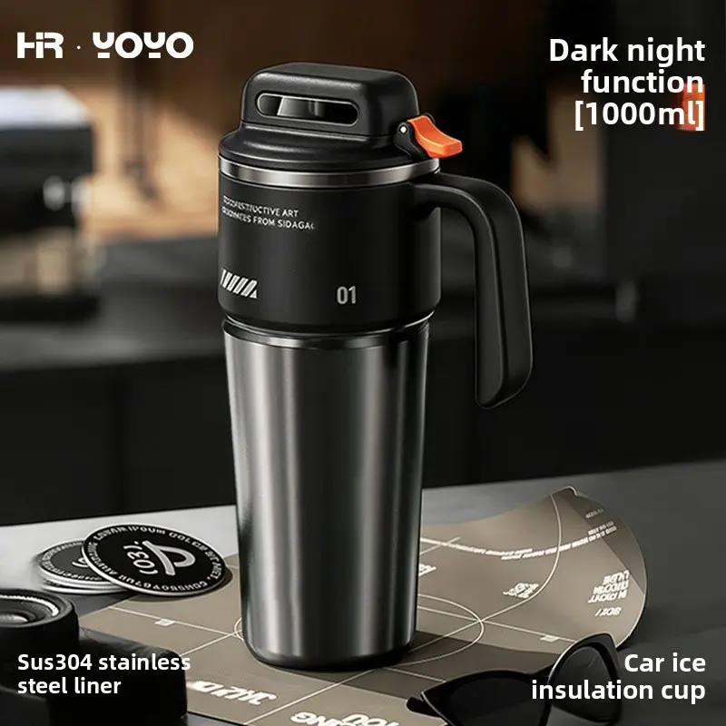 Stainless Steel Sports Water Bottle, 1L Double-Layer Insulated Portable Tumbler with 1-Touch Open Lid for Outdoor Activities, Bottles, Insulated Bottle