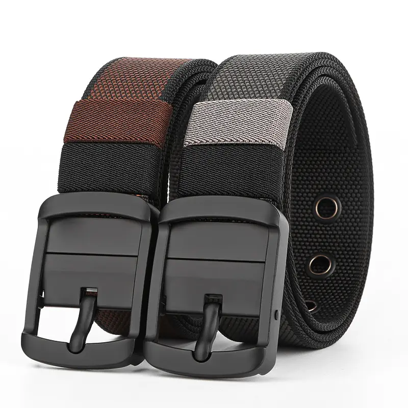 Men's Reversible Nylon Belt - Adjustable Stylish Strap with Rotating Alloy Buckle for Casual and Formal Wear, Adjustable Length, Casual Belt, Nylon & Alloy, Reversible Strap, Black/Brown - Reversible