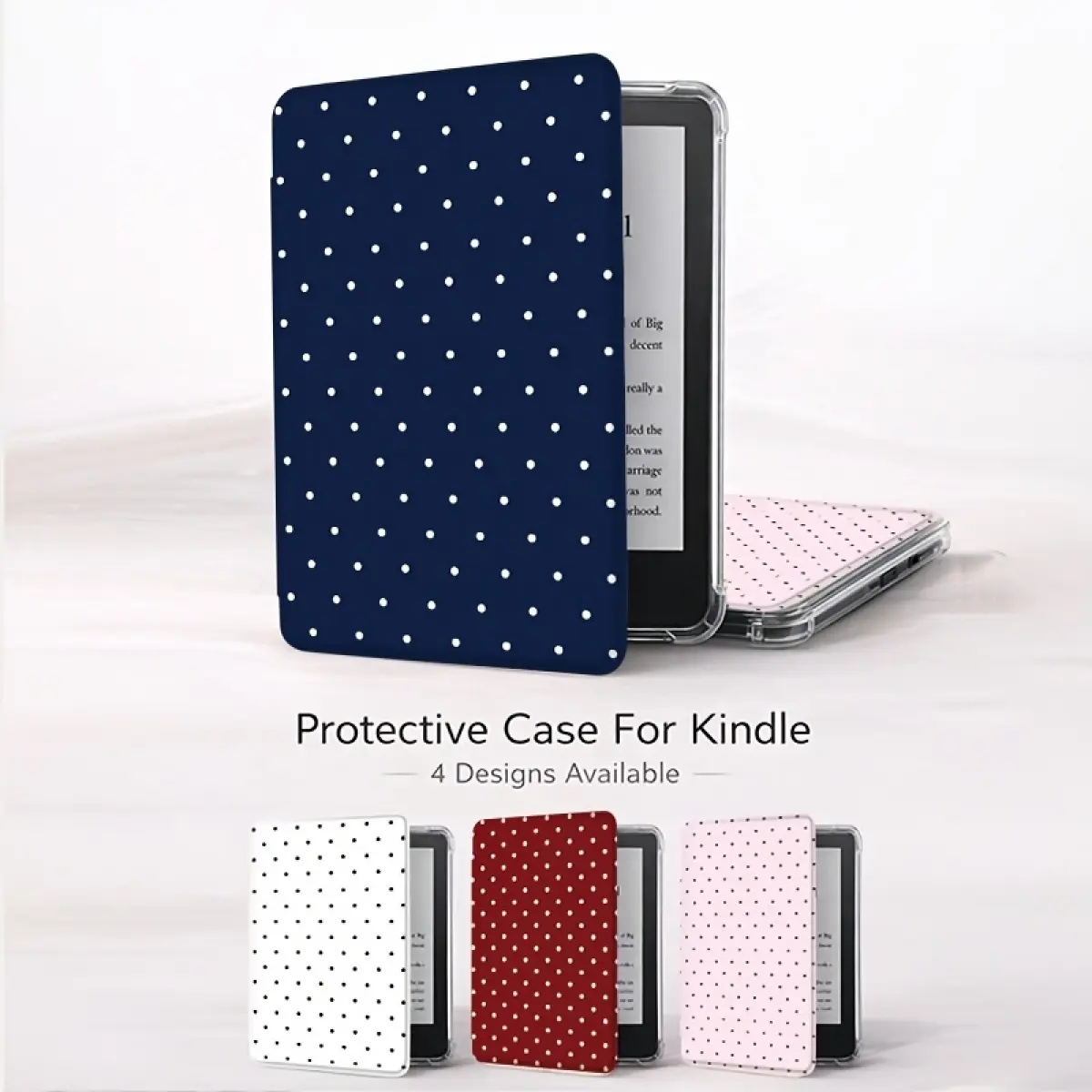 Polka Dot Transparent Synthetic Leather Kindle Cover - Auto Wake/Sleep Function, Hand Strap, Fashionable Colorful Design, Unisex Protective Casing, Compatible with 6"/6.8"/7" Kindle Accessories