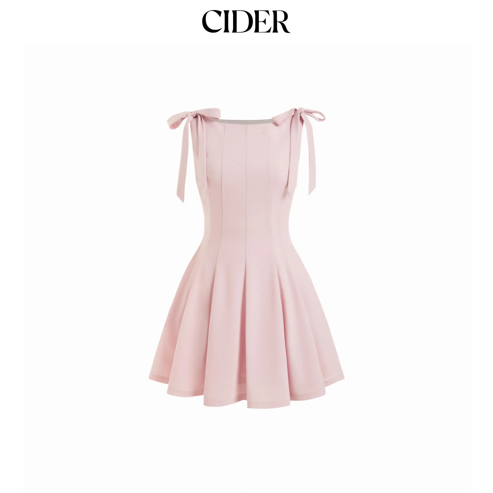 Cider Bowknot Boat Neck Sleeveless Pleated Flared Mini Dress SummerFinds