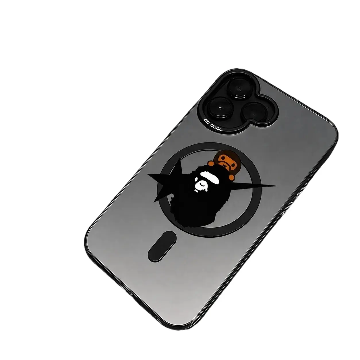 Trendy Ape-Style Black Mobile Phone Case with Iconic Motif, Shimmering Silver Finish, Drop-Resistant Design, Premium Feel - Compatible with iPhone 12-17, Ideal Gift for Phone Accessories Enthusiasts