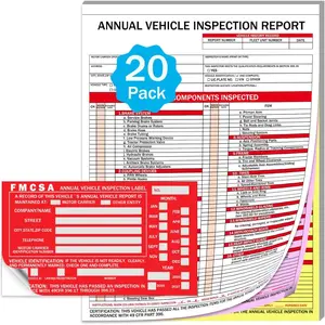 20-Pack Annual Vehicle Inspection Report Forms with Red FMCSA Aluminum Labels, 3-Ply Carbonless with Tearing Line, Durable & Easy to Use for Driver Vehicle Inspections, DOT Compliant