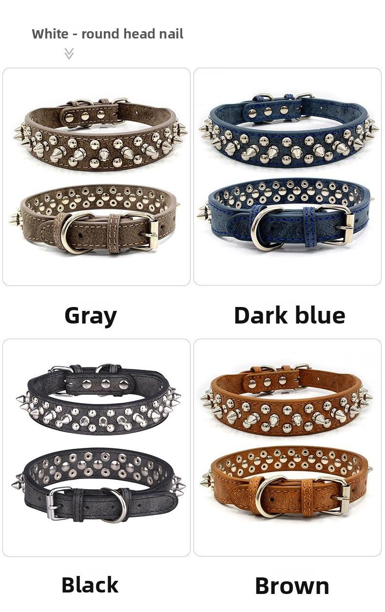 Spiked Leather Dog Collar, Heavy Duty Anti Chew Adjustable Dog Collar with Metal Buckle for Medium to Large Dogs, Punk Style Pet Collar for Walking Training