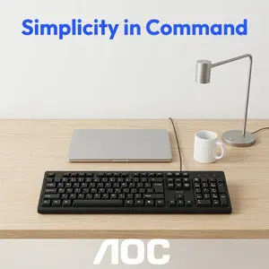 Aoc Wired 104-Key Full-Size Office Keyboard, Ergonomic Design, Durable & Splash-Resistant, Ideal for PC and Laptop Use