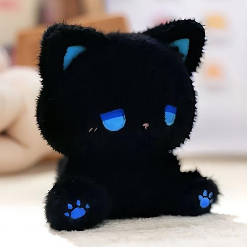 Cute Cat Plush Toy Emo Sad Fluffy White Black Kitten Soft Animal Stuffed Doll Cute Sleep Toys Birthday Valentine's Day Gift