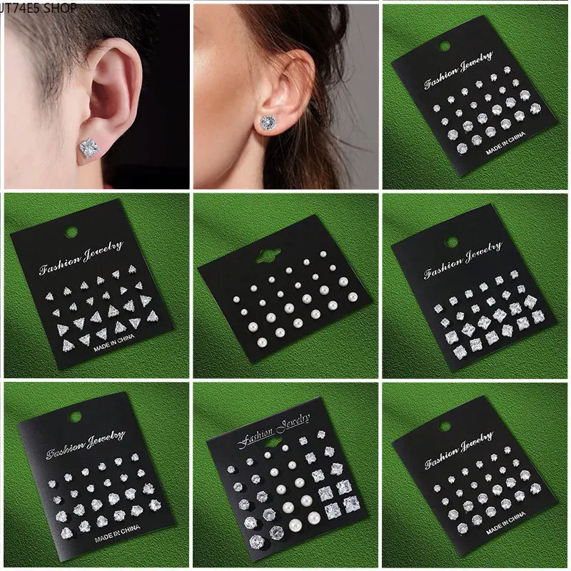 12 Pairs Alloy Decorative Fine Stud Earrings Combo Set - Artificial Pearl, Zircon, Affordable Minimalist Casual Unisex Fashion Earrings for Students, Decorative Stud Earrings, Copper