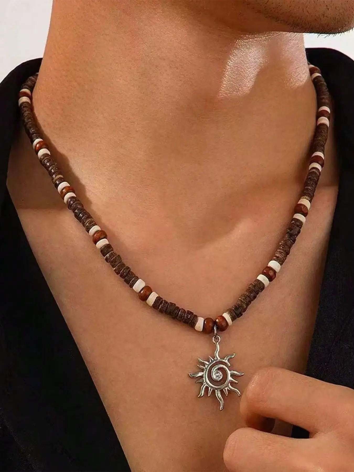 Men's Beaded Necklace, Surfer Necklace, Wooden Beaded Necklace, Coconut Shell Necklace, Beach Necklace, Hawaii Summer Necklace, Beach Jewelry