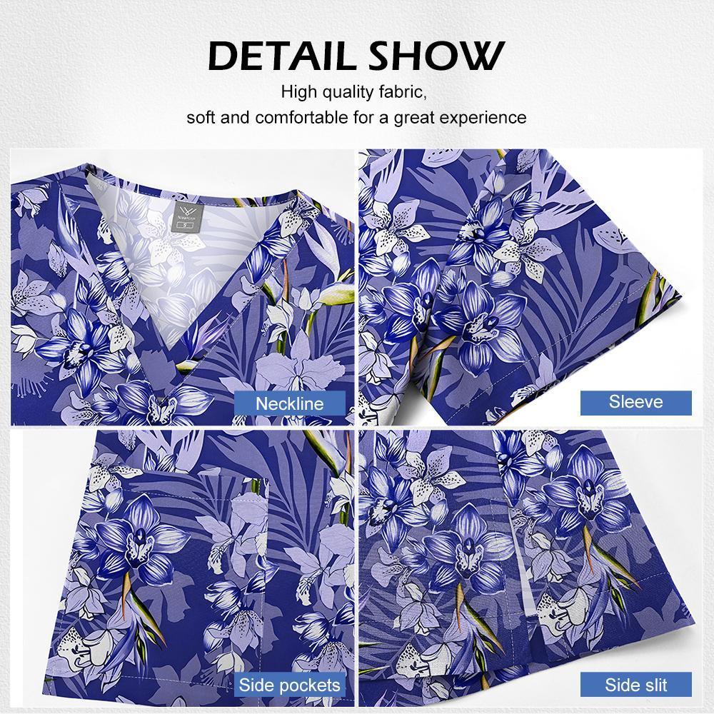 Cartoon Print V-Neck Short Sleeved T-Shirt Scrub Uniform Nurse Scrub Women Uniform Top Surgical Scrubs Nurse Veterinary Workwear