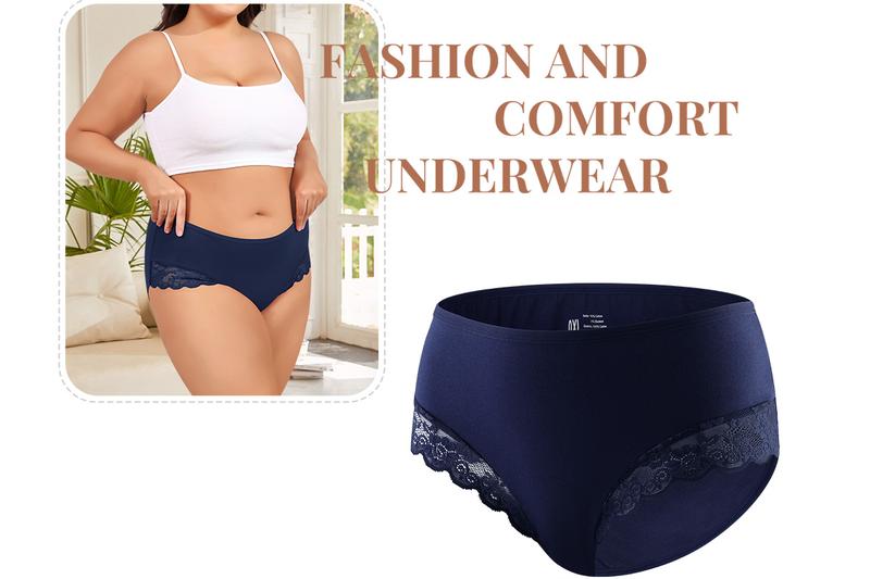 LEVAO Womens Underwear Cotton Cheeky Bikini Plus Size Lace Hipster Panty Stretch Full Briefs 6 Pack L-4XL