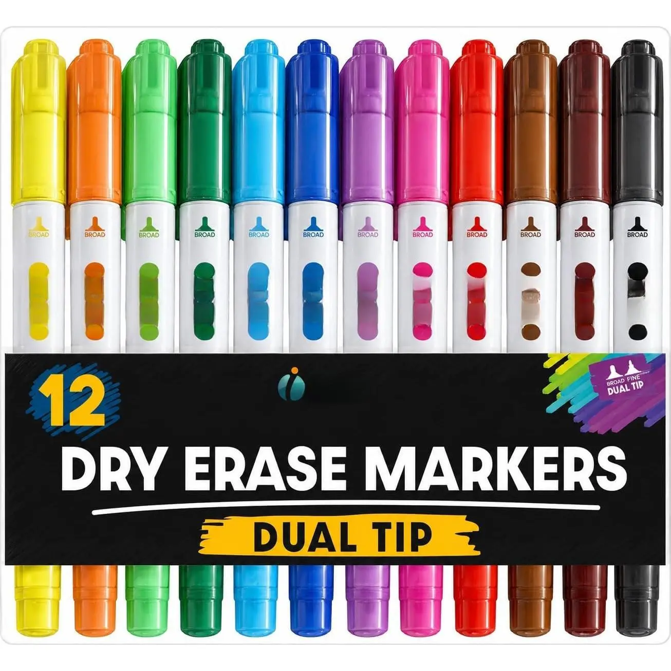 Dry Erase Markers for Whiteboard – Ultra Fine Tip White Board Markers –  Tip, Pastel Colors - Fine Point Erasable Markers - 12 Set