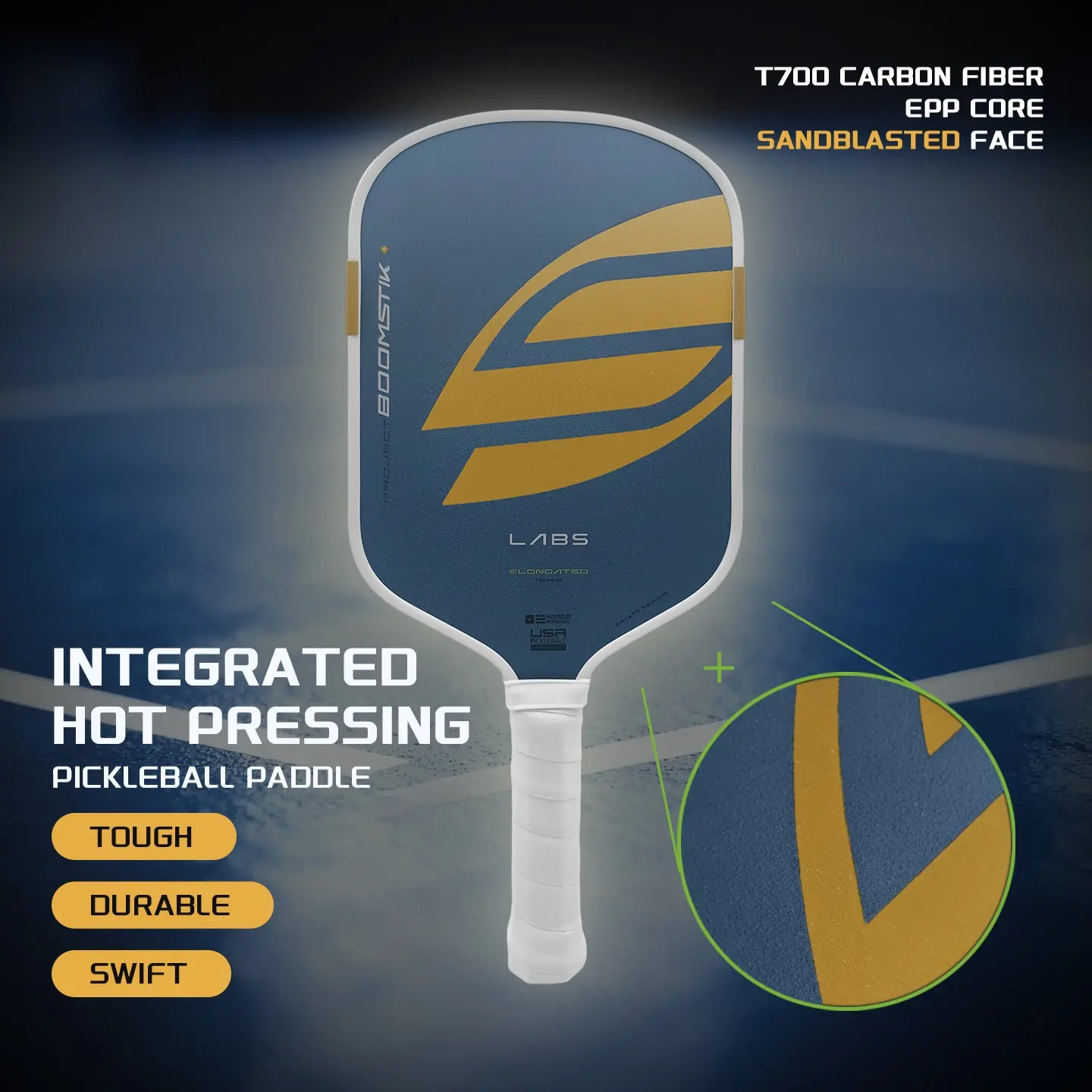 Fifth Generation Pickleball Paddle, Sandblasted Hot Pressed Epp Foam Core, T700 Carbon Fiber, Specialized for Pickleball Court