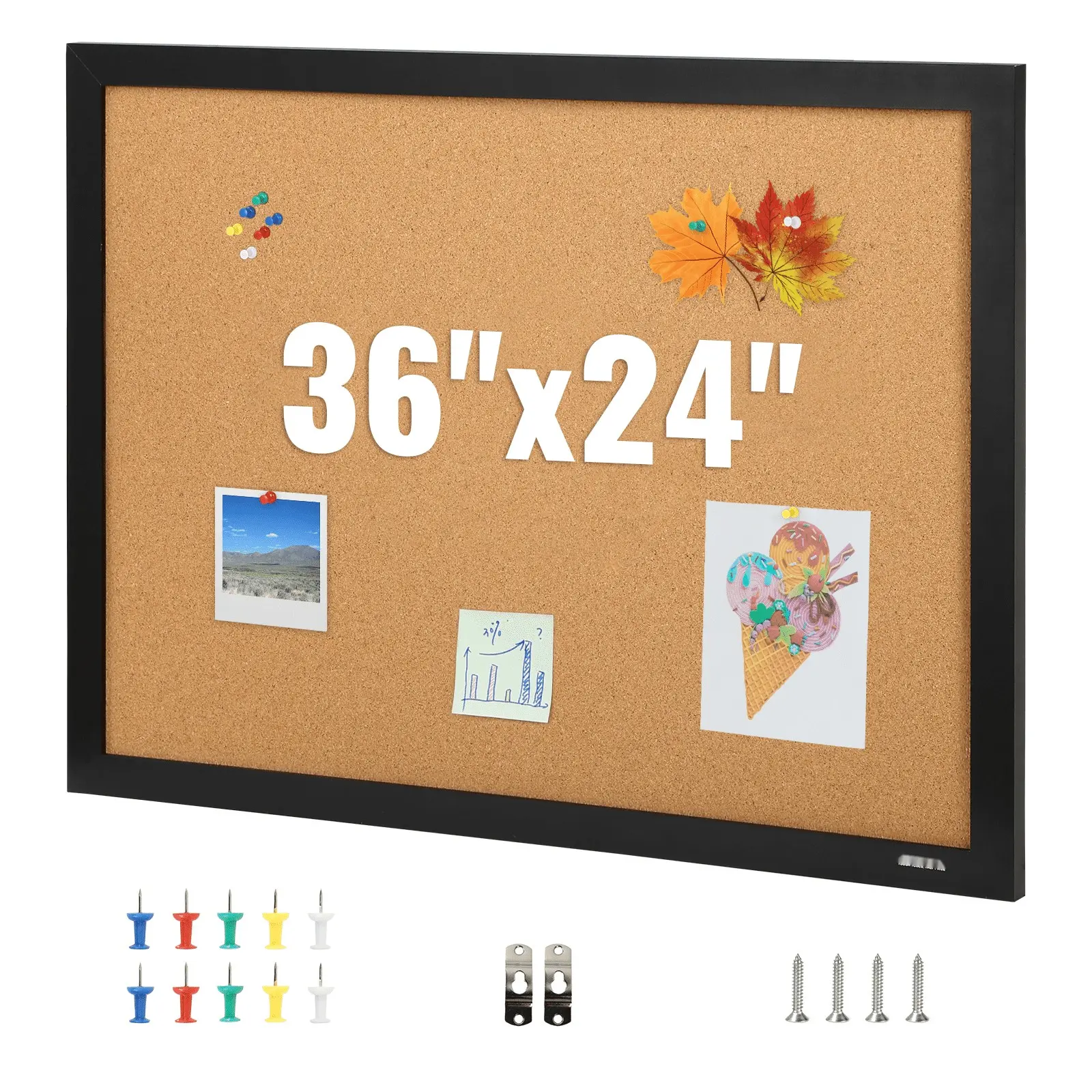 Cork Board 36x24 Inches Bulletin Board With MDF Frame And Sticker Finish, Vision Board Includes 10 Pushpins, Suitable For Display, Organization And Decoration In Office, Home, School, Classroom And Workspace