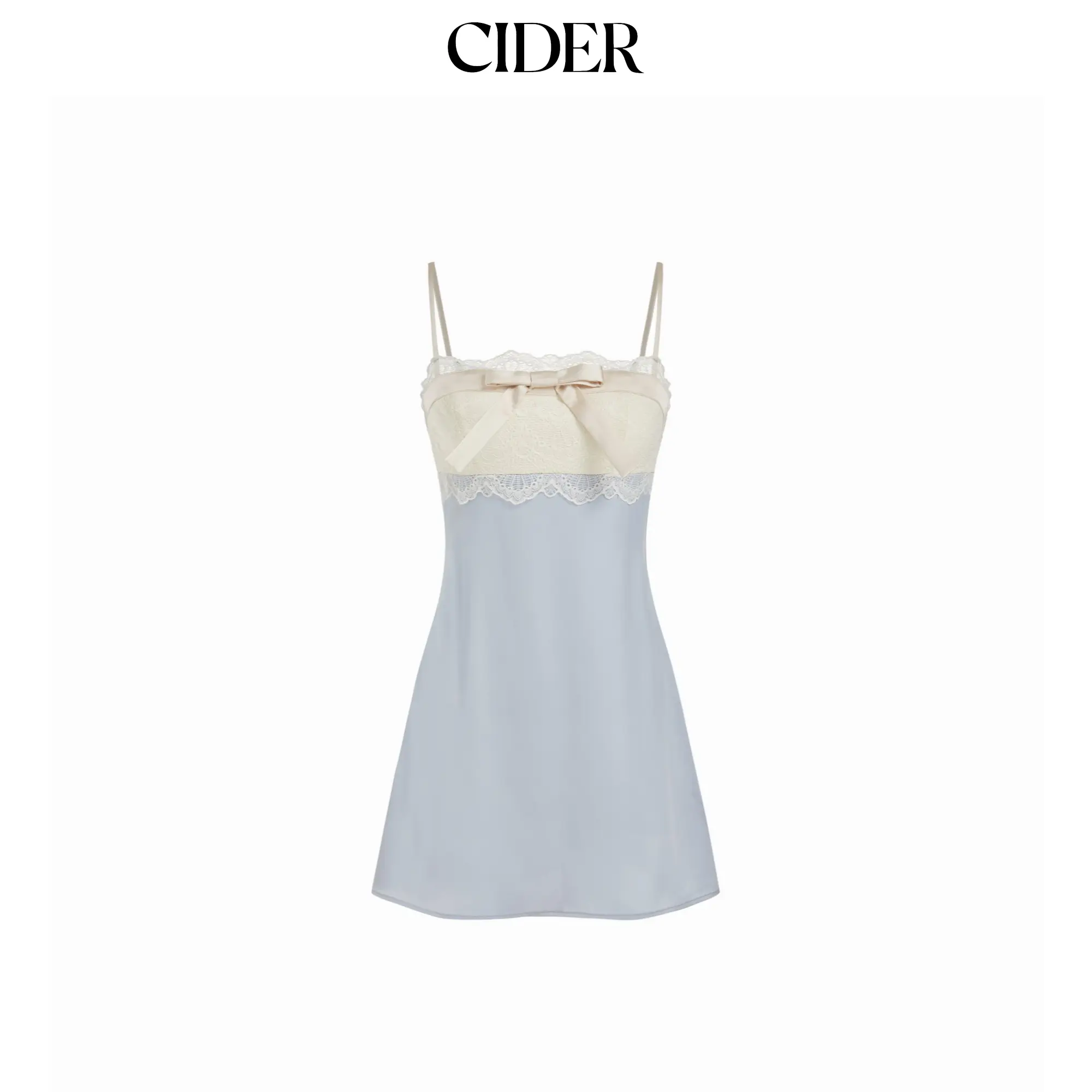 Cider Satin High Rise Lace Trim Bowknot Cami Mini Nightdress