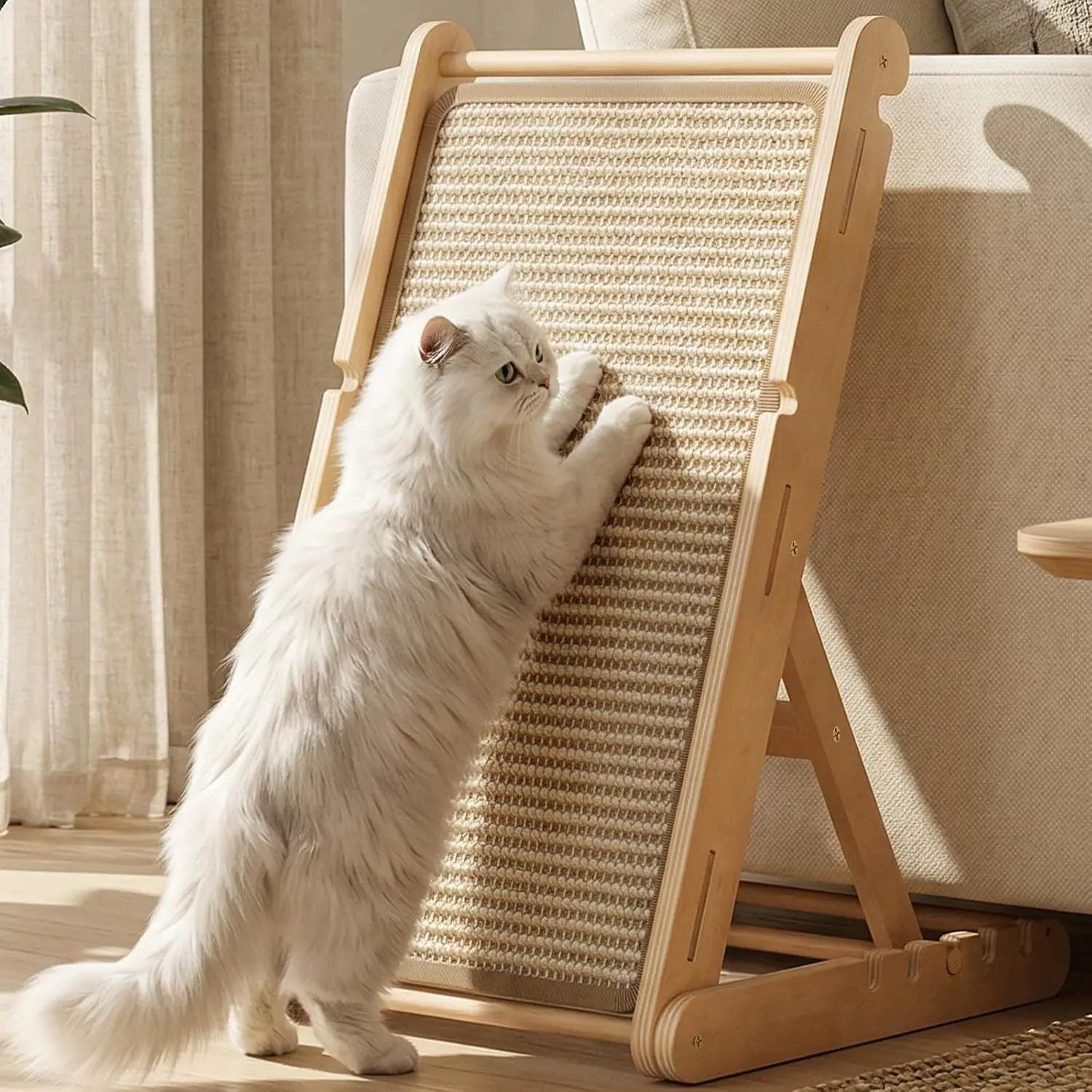 Cat Scratcher, 23" Sisal Cats Scratching Board with 5 Adjustable Heights, No Assembly Required, Foldable Cat Scratchers for Indoor Cats and Kittens, Ready to Use