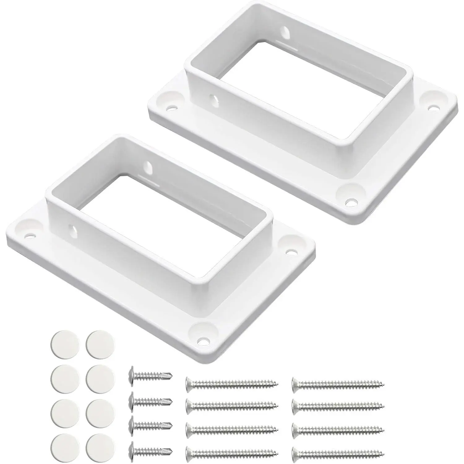 2" x 3.5" White Vinyl Fence Brackets, Slotted Handrail Bracket Kit with Screws for Decking Railing, Wall or Vertical Flat Surface Mount, 2 Pack