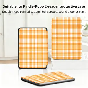 for Kindle/kobo/Tolino Case Orange White Checkered Pattern Print for New Kindle 11Th 2019, for Kindle 11th Generation Case for Kindle 11Th (2022/2024), 6-Inch, 7-Inch Kindle Paperwhite 12Th Generation 2024 Vision Color (2024) /Vision 6 (2021）/Shine Color