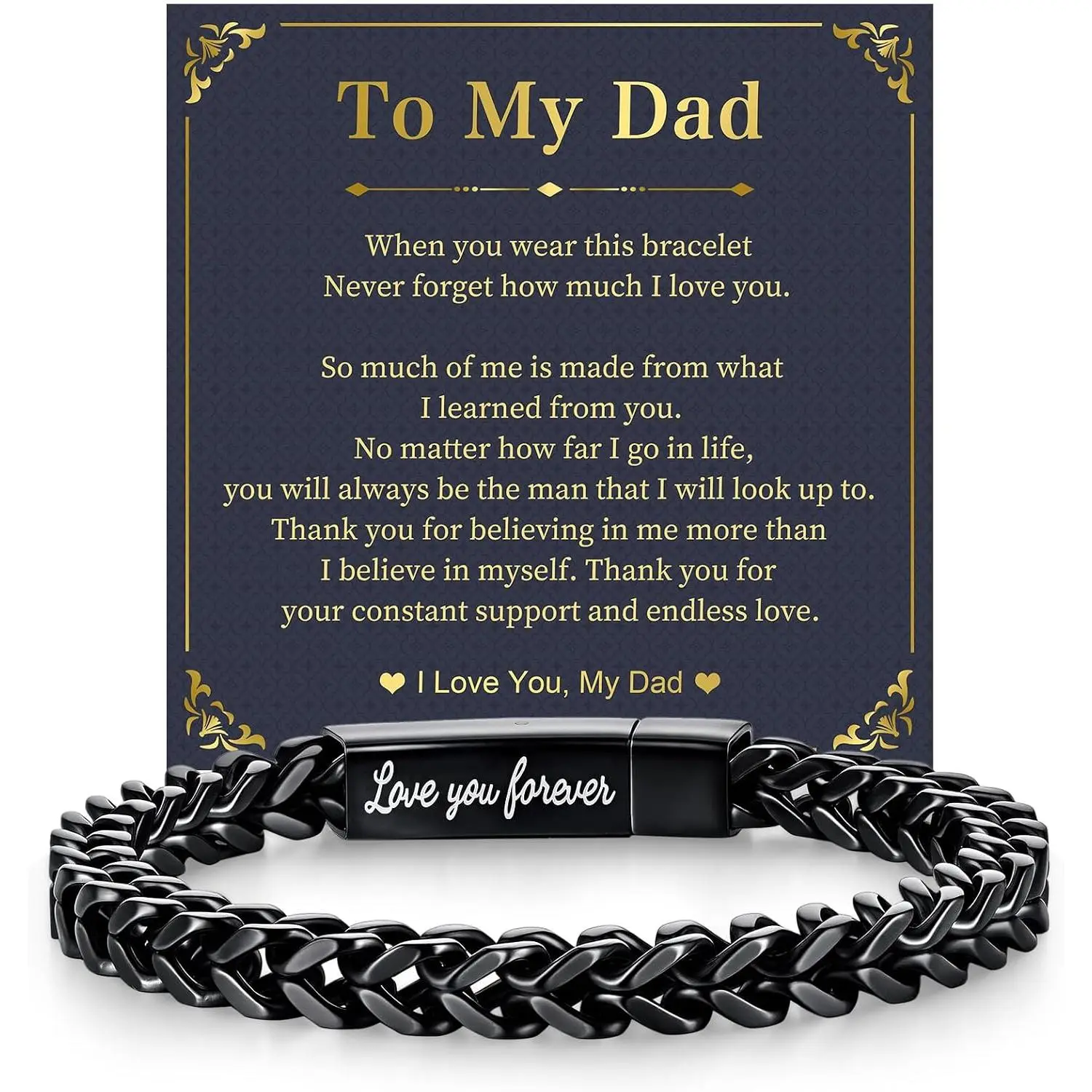 Black Chain Bracelets for Men : Stainless Steel  Chains Love you Forever Engraved Link Men's Bracelet to Son Man Husband, Sentimental  Gifts Ideas for Birthday Valentines Anniversary