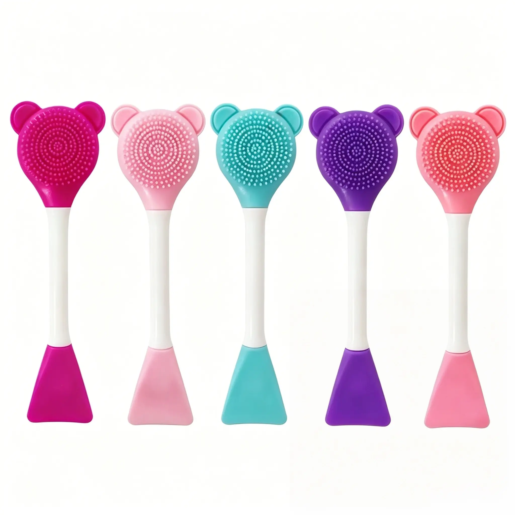 Double-Sided Bear Silicone Mask Brush, Dual-Function Facial Applicator & Exfoliating Scrubber, Multicolor DIY Mask Tool, Facial Care Tools, Home Spa Skincare Kit