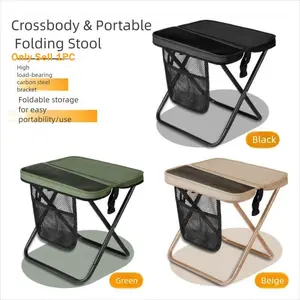 Lightweight Foldable Backpack Stool, Portable Folding Camping Chair with Storage Pocket, Heavy Duty Fold Up Travel Seat for Fishing Hiking Beach Picnic Bus Train Queue Waiting, Fold Into Carry Shoulder Bag