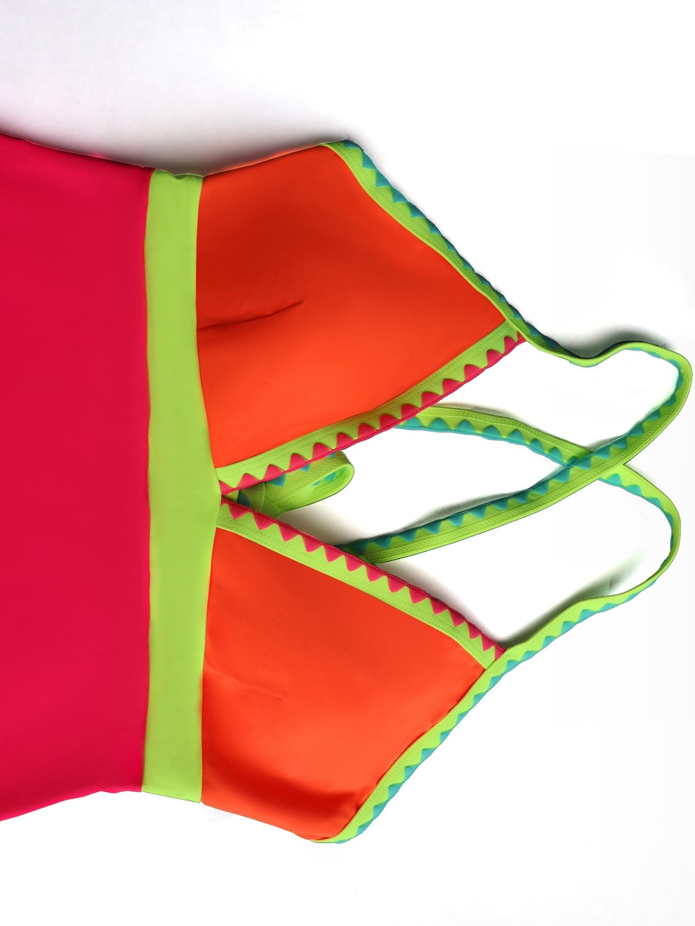 Women's Patchwork Criss Cross Cut Out One-piece Swimsuit, Casual Backless Sleeveless Tie Back Swimwear for Beach Holiday, Ladies Summer Clothes