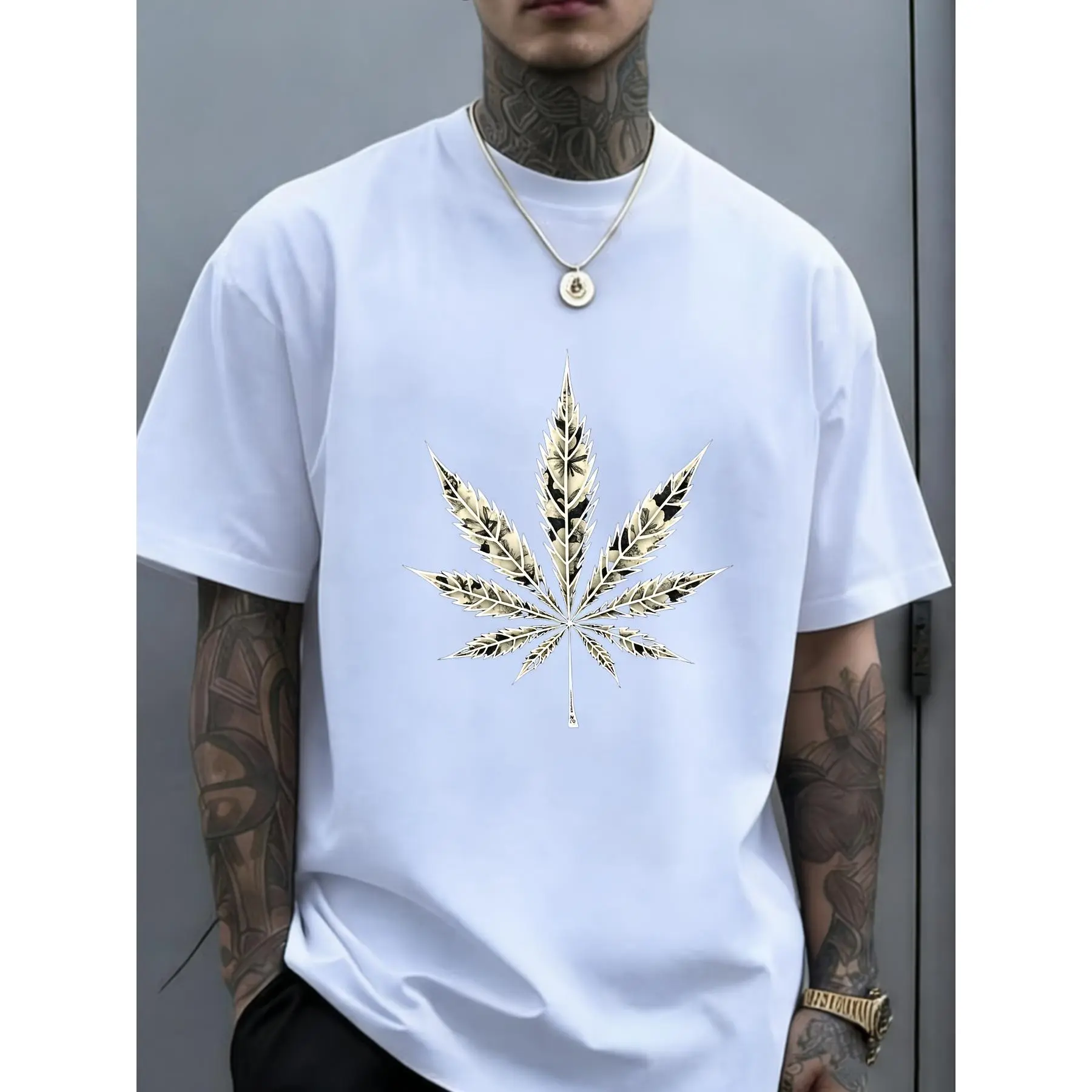 Digital Drawing of a White Stylized Leaf with Intricate Featherlike Details Centered on ASkin-friendly Soft and Colorfast Perfect for Casual Attire and Outings in Spring and Autumn Ideal for Couples.
