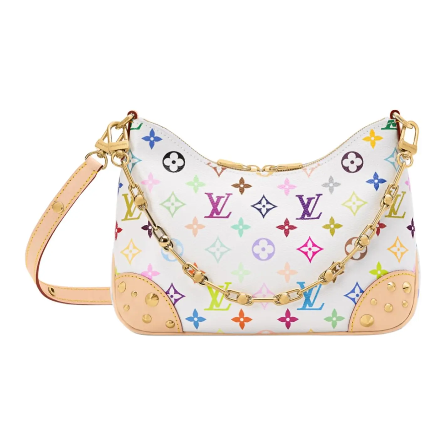 Women's Louis Vuitton x Takashi Murakami Boulogne Small Shoulder Bag - Multicolor Monogram Print Coated Canvas, White, 2000s Women's Handbags, Hand-detailed, Cartoon, Culturally-inspired, Expressive, Hand-Detailed Women's Handbags