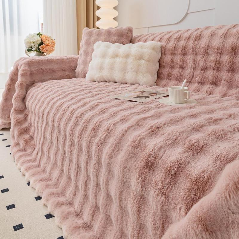 Solid Color Faux Fur Sofa Cover, 1 Count Soft Comfortable Sofa Slipcover, Couch Covers, Couch Protector for Home Living Room Bedroom Hotel Dormitory, Sofa Cushion Cover, Durable Cushions