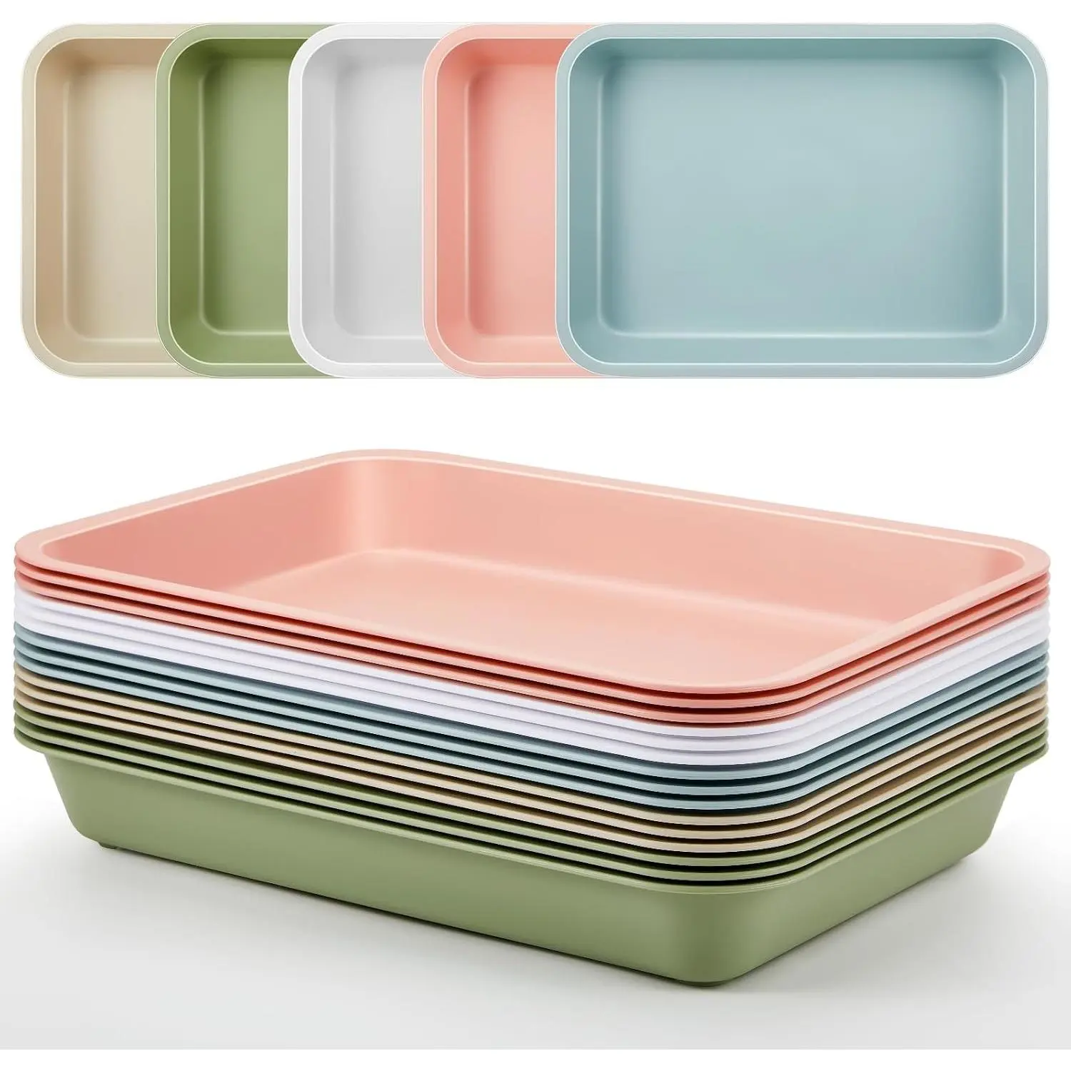 15 Pcs Activity Plastic Art Trays Morandi Color Art and Craft Tray Stackable Plastic Serving Trays for DIY Projects Painting Beads Home Classroom Storage (12 x 9 x 2 Inch)
