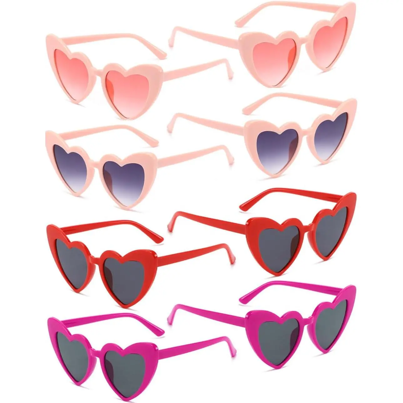 8 Pack Heart Sunglasses   Eye Heart Glasses Retro Bachelorette Bride Sunglasses Bulk for Women