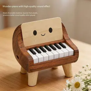 Cute Cartoon Wooden Mini Piano, Walnut Color, High-Quality Sound, Desktop Decor, Stress Relief, Gift for Kids and Adults