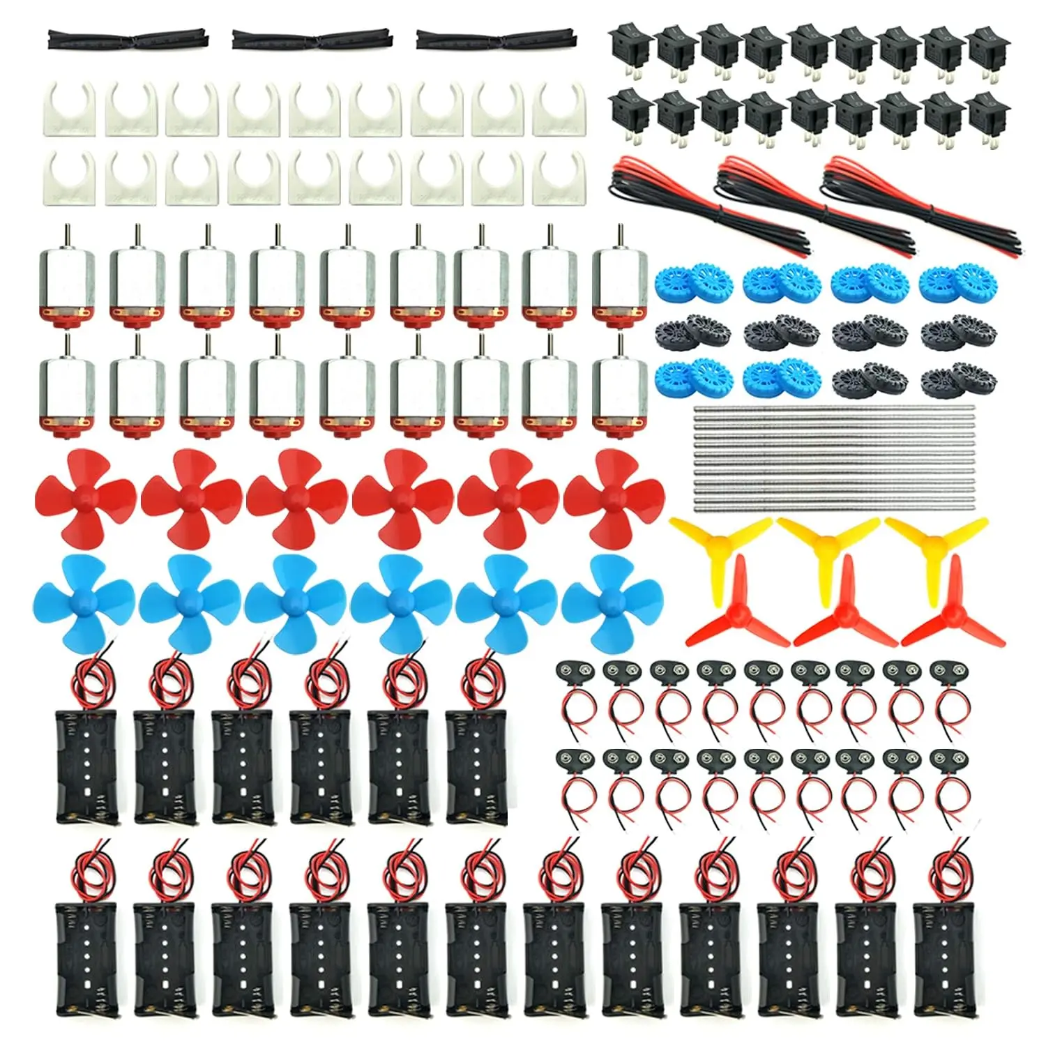 18 Set DC Motors Kit, Mini Electric Hobby Motor 3V -12V 25000 RPM Strong Magnetic with Shaft Propeller, AA Battery Holder, 9V Battery Clip Connector, Plastic Wheels for DIY Science Projects