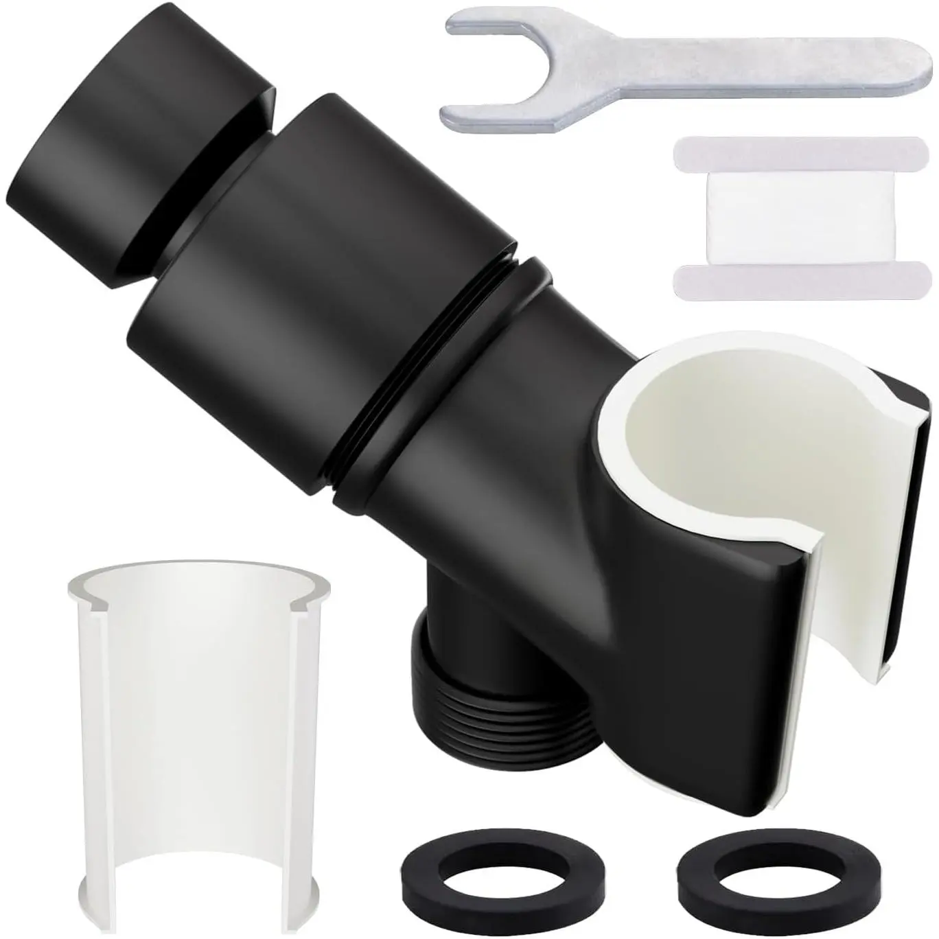 Adjustable Handheld Shower  Holder Bracket Easy Wall Mount Shower  Mount for Bathroom Hand Shower  Metal Adjustable Shower Bracket for Connecting Shower Arm and Shower Hose (Black)